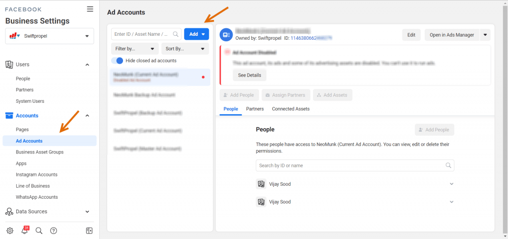 Create an ad account within FB business manager account by adding payment method