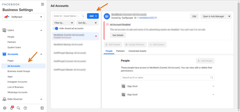 Create an ad account within FB business manager account by adding payment method